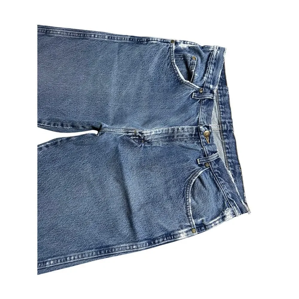 Vintage‎ Wrangler Jeans Mens Actual 34x28.5 Light Wash Straight Denim distress